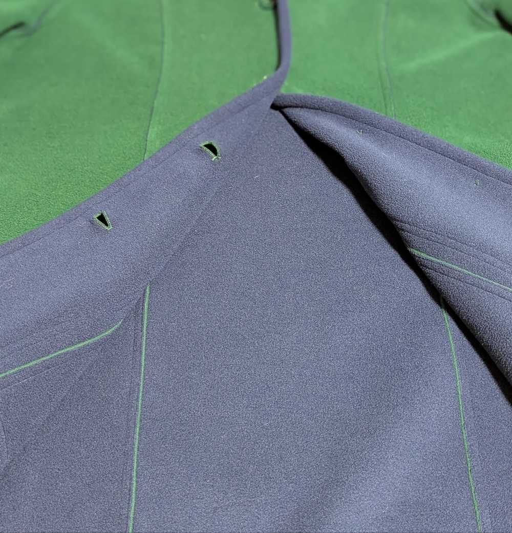 Susan Graver Dark Green/Navy Bonded Polar Fleece (Pea coat Style) Coat W/ Hood - Picture 9 of 11